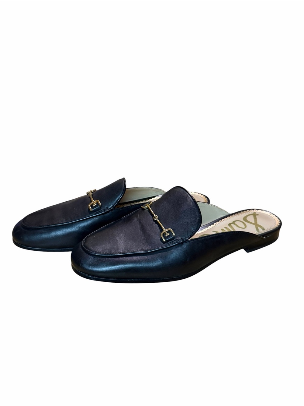 Sam Edelman Black Leather Slip-On Loafer Linnie Mule with Gold Bit